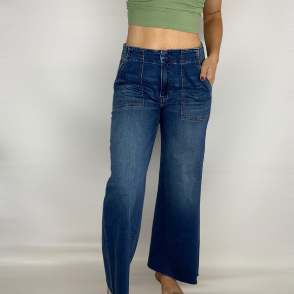 Kut from the Kloth Denim - KUT FROM THE KLOTH Meg Fab Ab Wide Leg Raw Hem High Rise Stretchy Denim Enchant